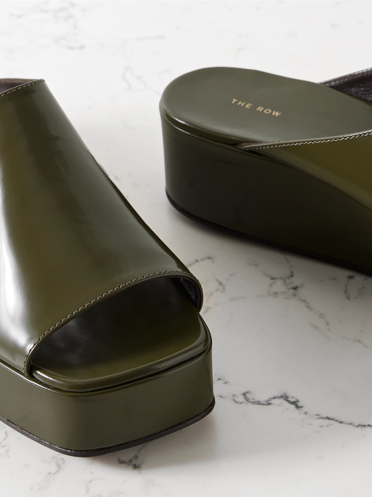 Emi glossed-leather platform slides Army green - 4