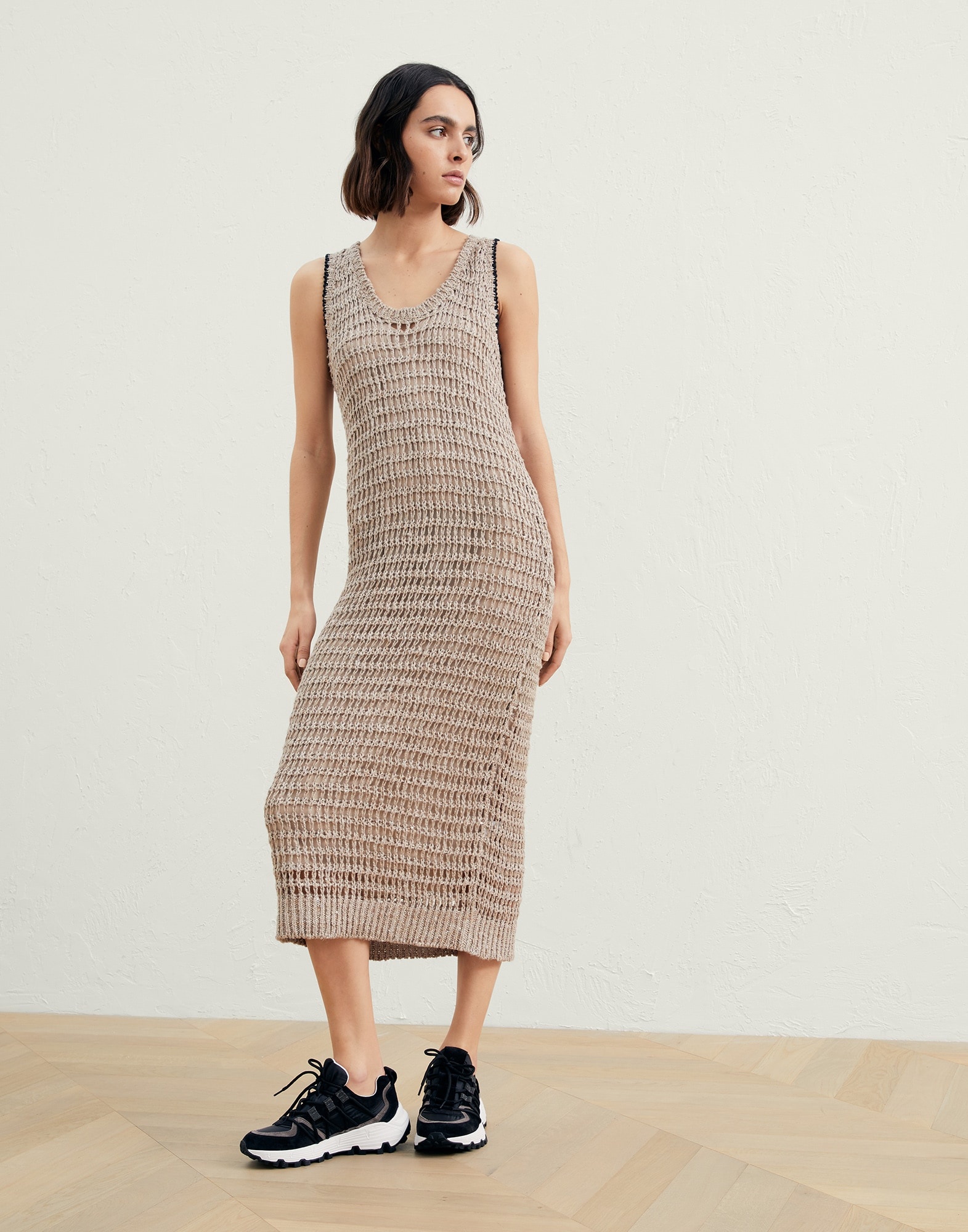 Dazzling rustic net knit dress in linen and silk - 1