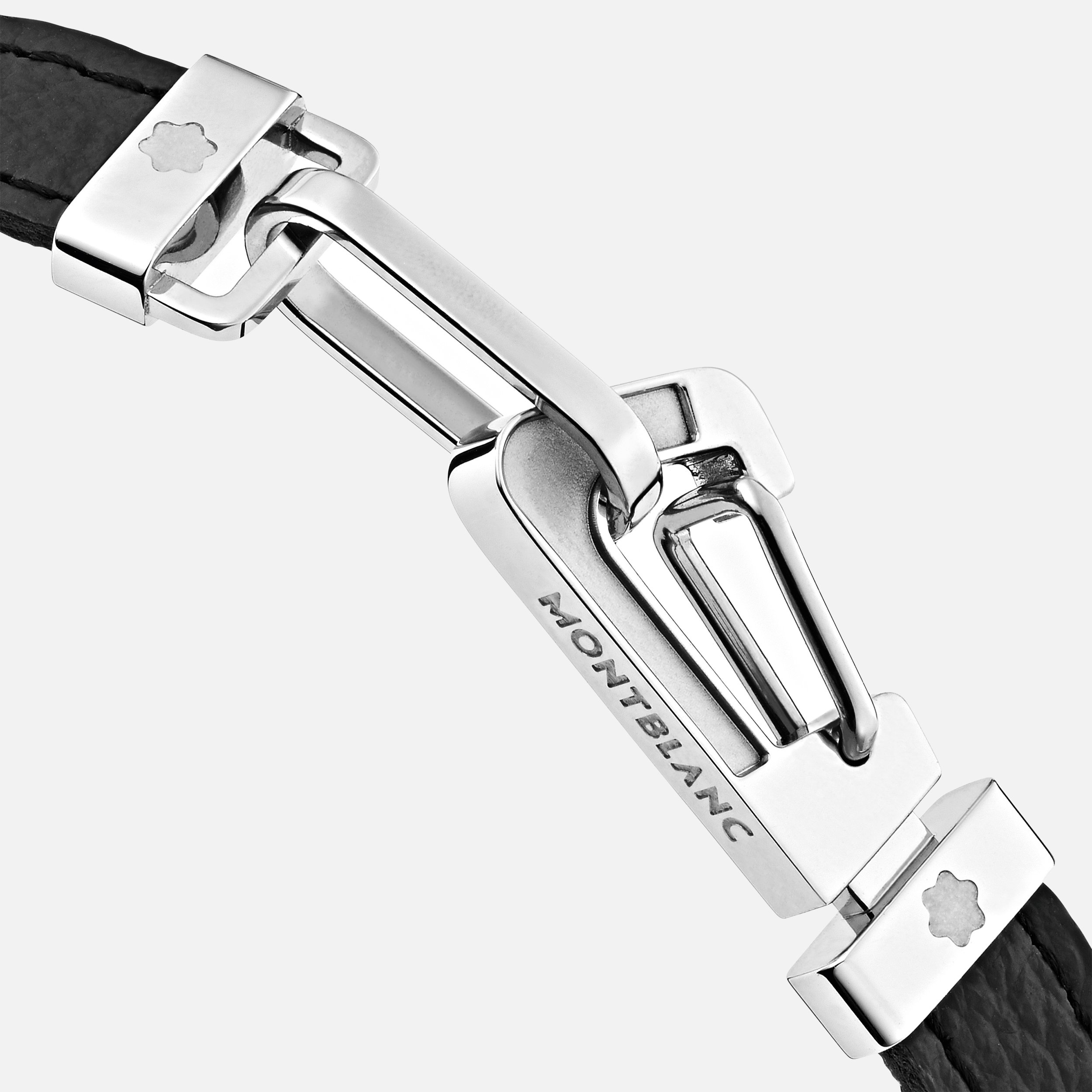 Bracelet in black leather with carabiner closure in stainless steel - 2