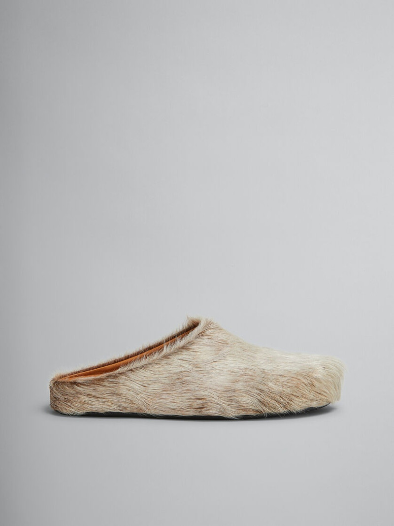 BEIGE LONG HAIR CALFSKIN FUSSBETT SABOT - 1