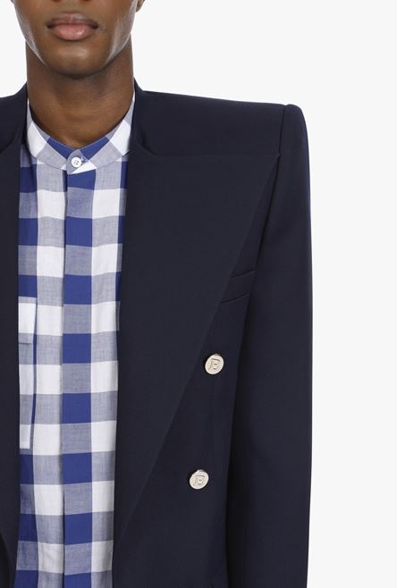 Oversized navy blue wool blazer with double-breasted buttoned fastening - 6