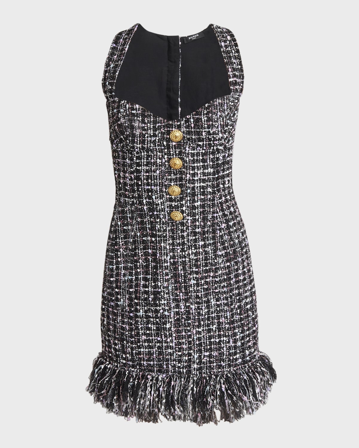 Fringed Tweed Sweetheart Mini Dress - 1