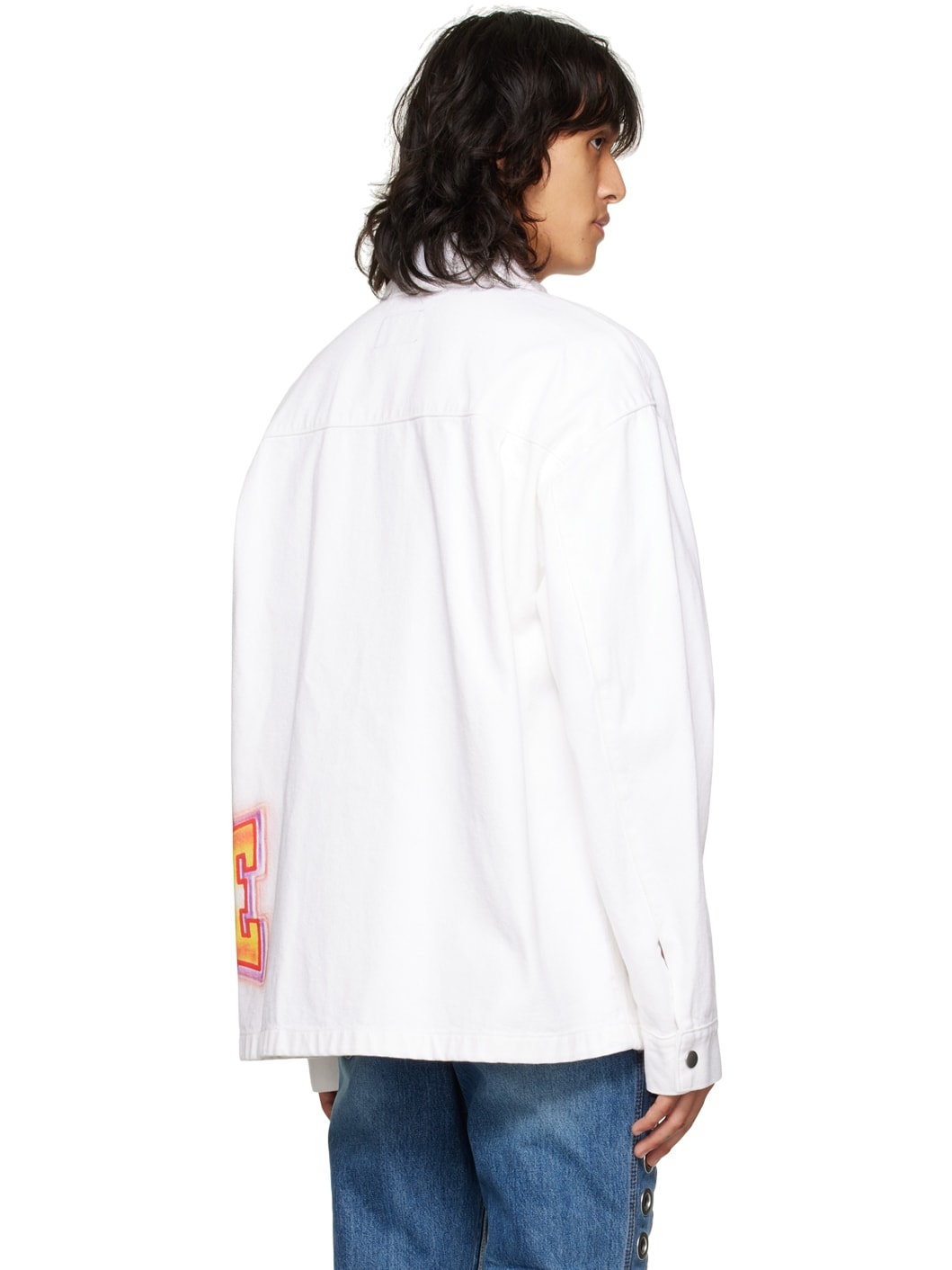 White Printed Denim Jacket - 3