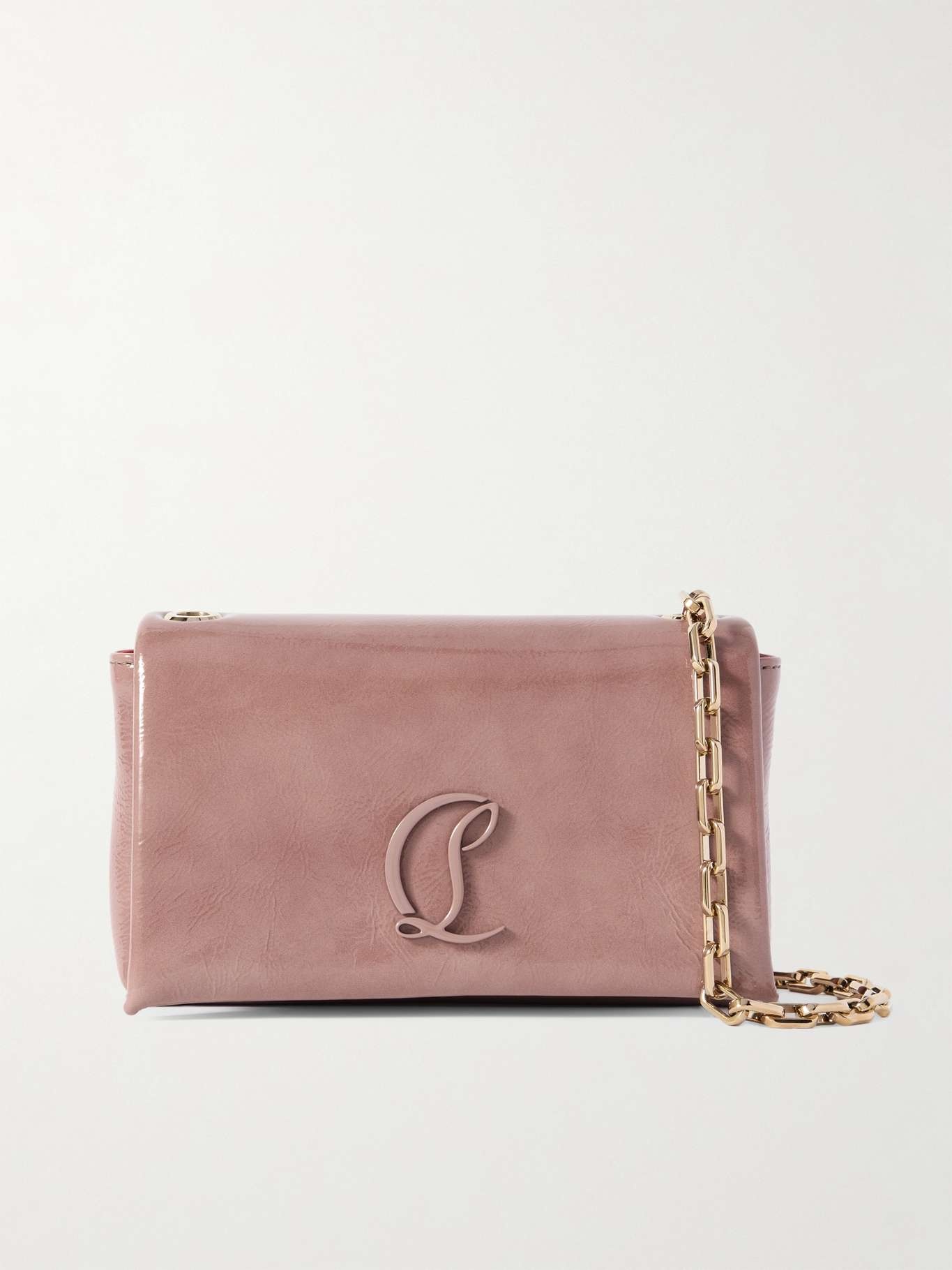 Loubi54 embellished crinkled patent-leather shoulder bag Baby pink - 1