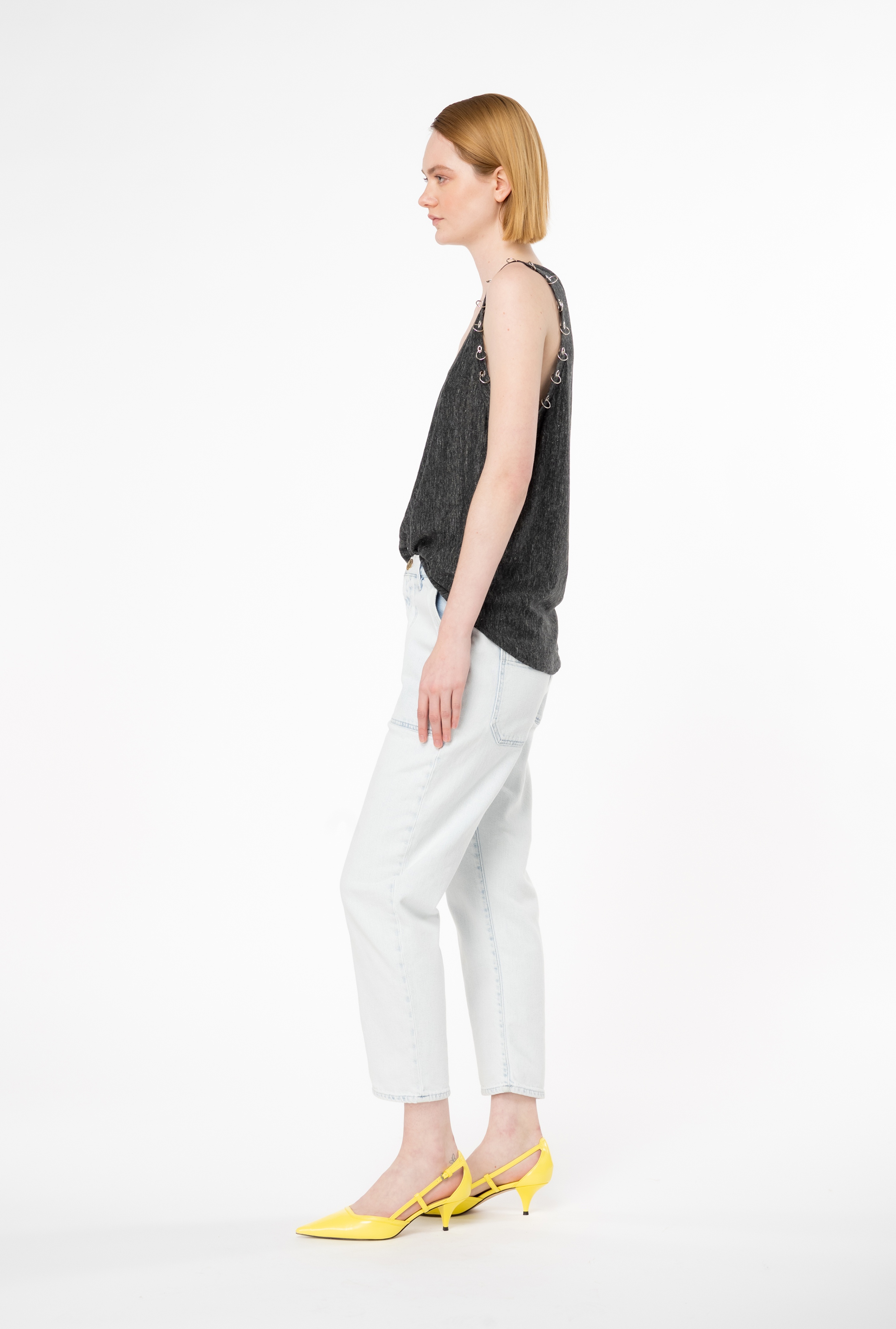 LINEN VEST TOP WITH PIERCING-ADORNED EDGES - 4