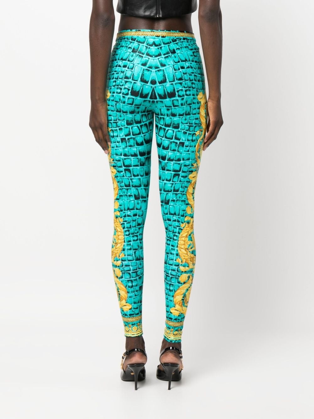 Barocco-print slip-on leggings - 4