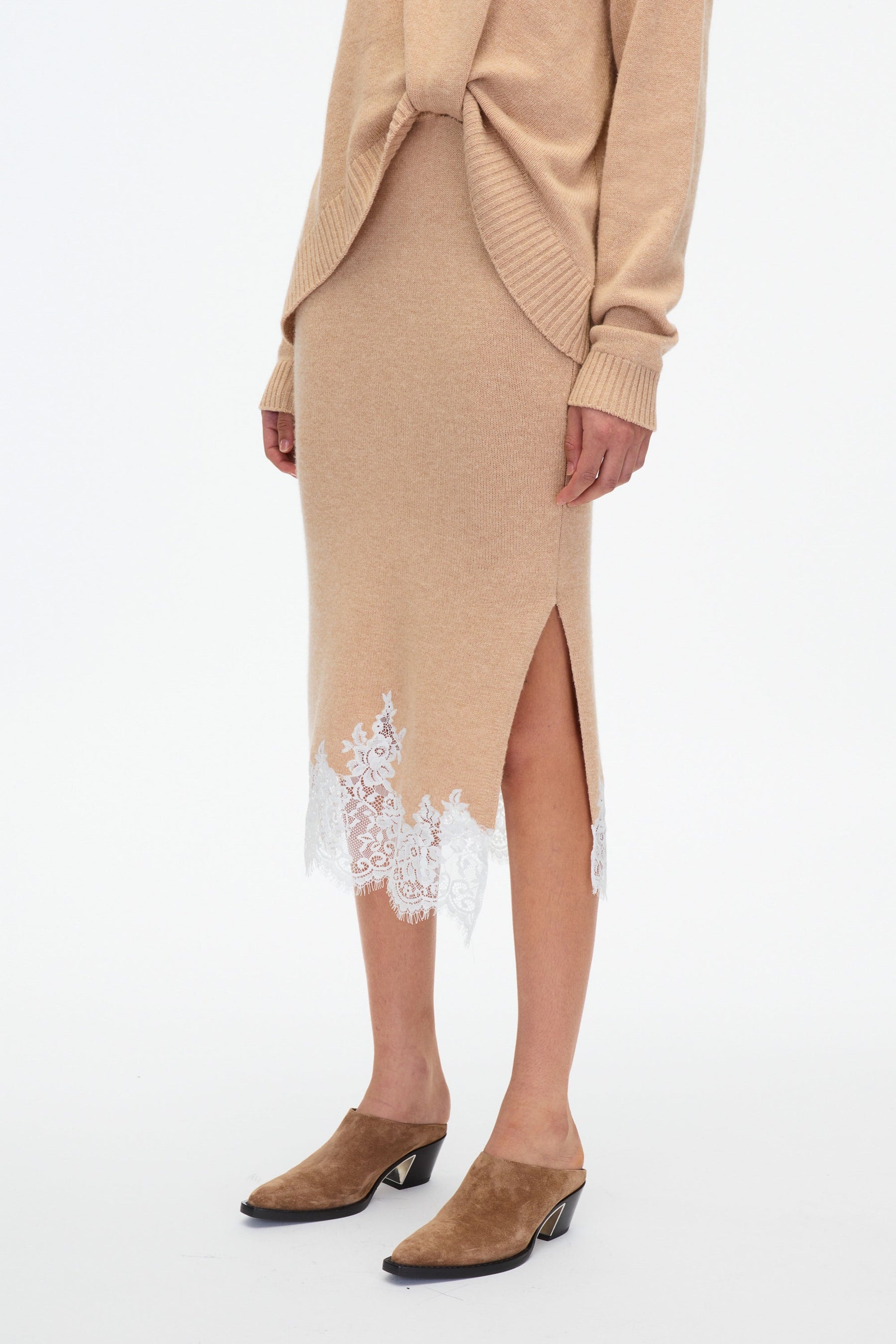 French Tuck Knit Dress with Lace Trim - 6
