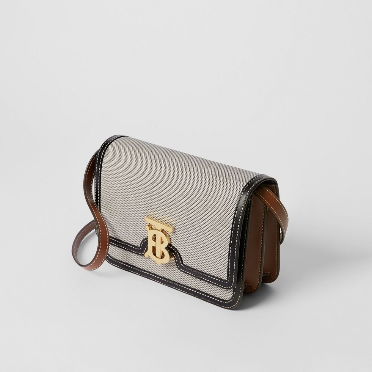 Small Tri-tone Canvas and Leather TB Bag - 4