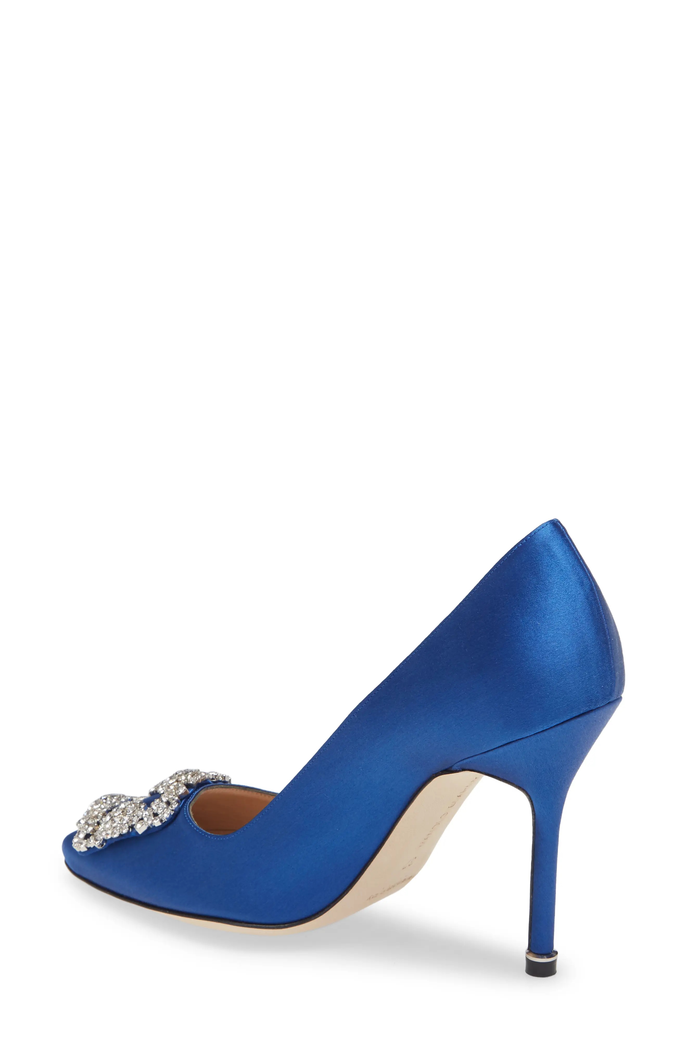 Hangisi Crystal Buckle Pump in Blue Satin Clear/Buckle - 2