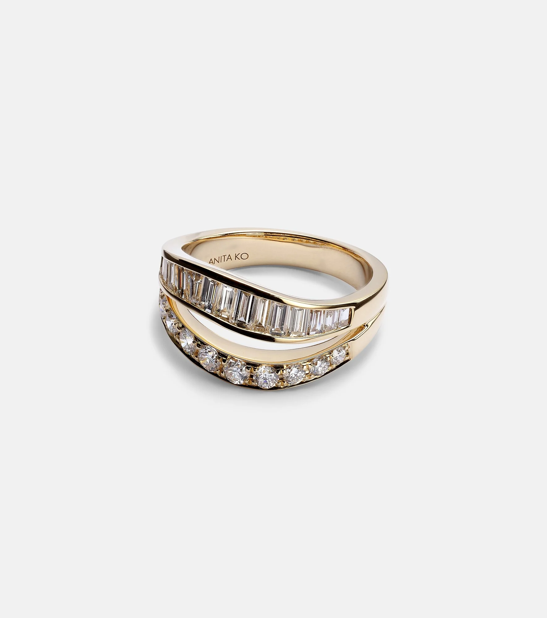 Two Row Wave 18kt gold ring with diamonds - 1