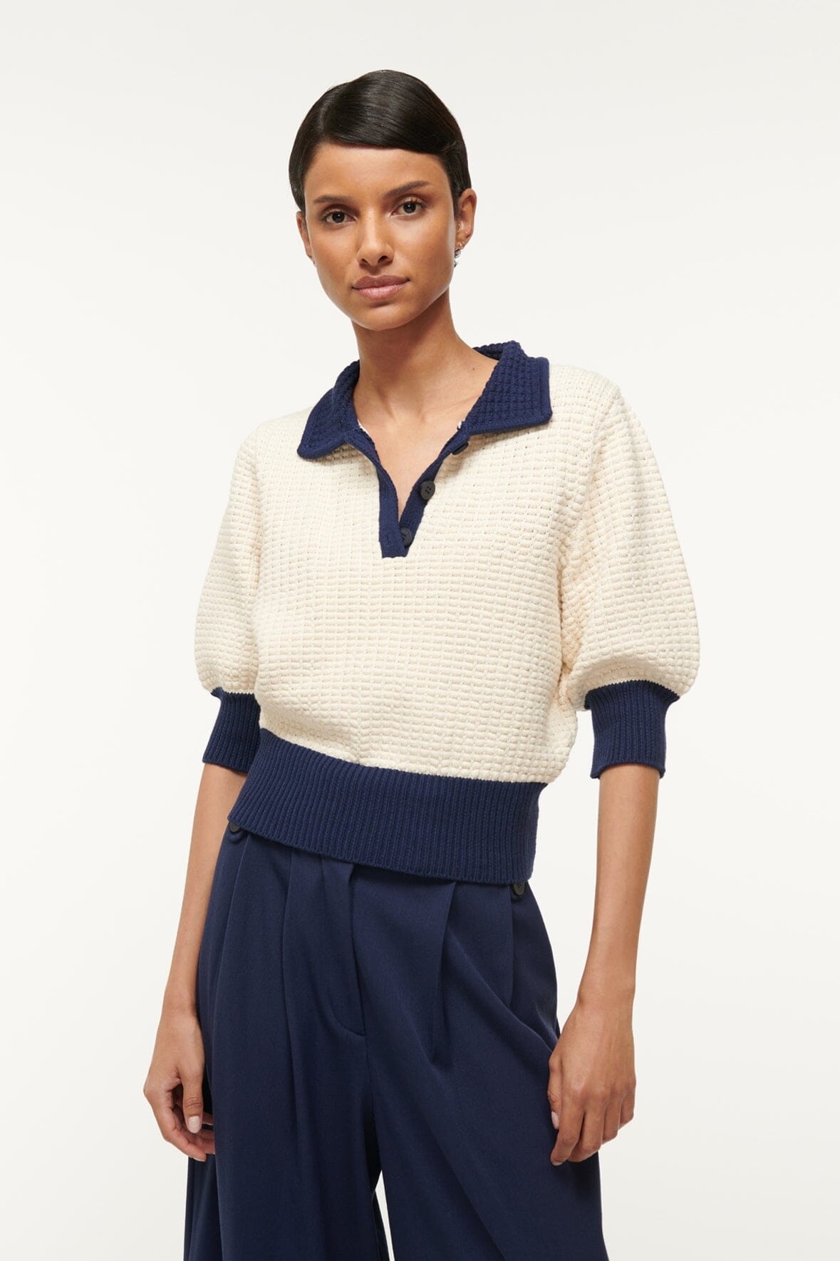 STAUD ALTEA SWEATER IVORY NAVY - 2