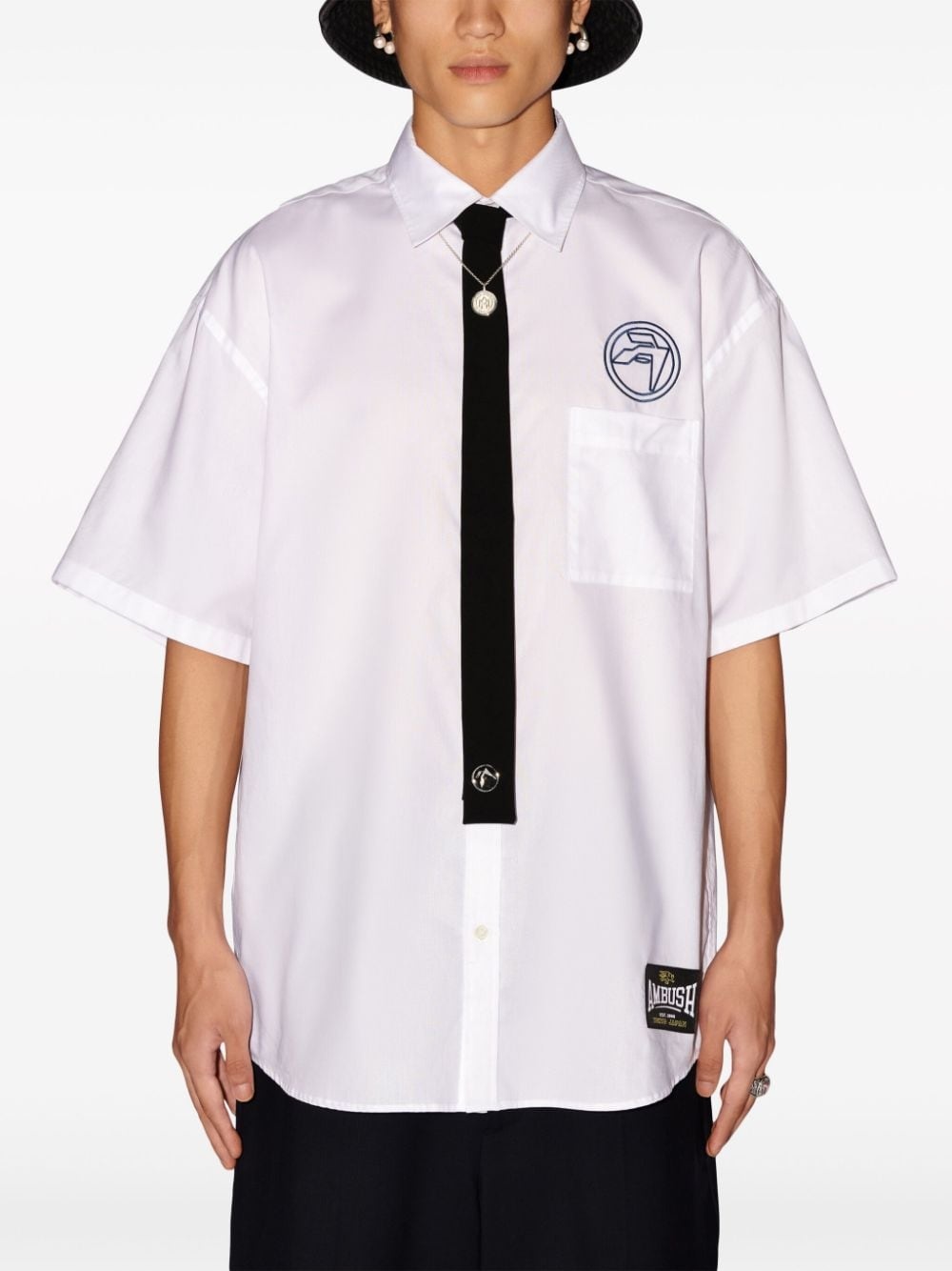 logo-embroidered cotton shirt - 3