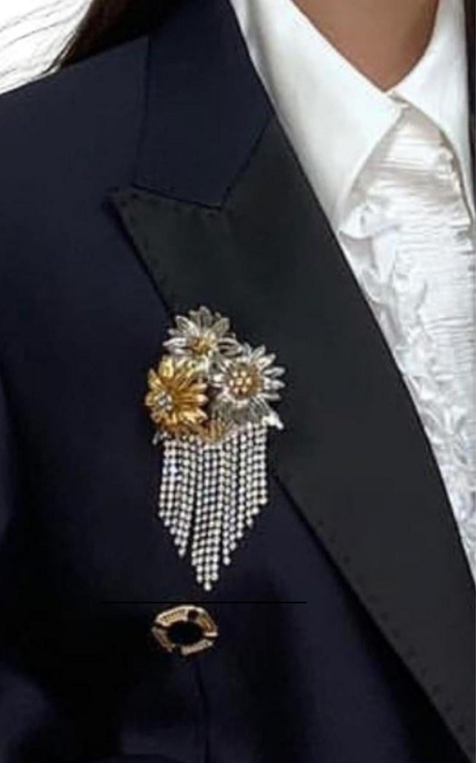 Crystal Flower Fringe Brooch - 2