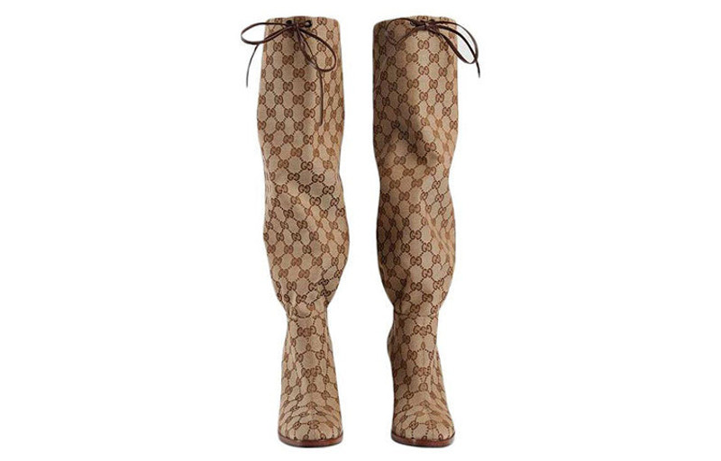 (WMNS) Gucci Lisa GG Canvas Mid-Heel Boots 'Beige Ebony' 551149-KY9V0-9770 3