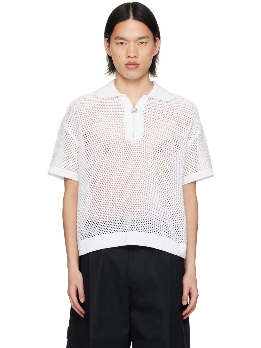 White Zip Placket Polo - 1