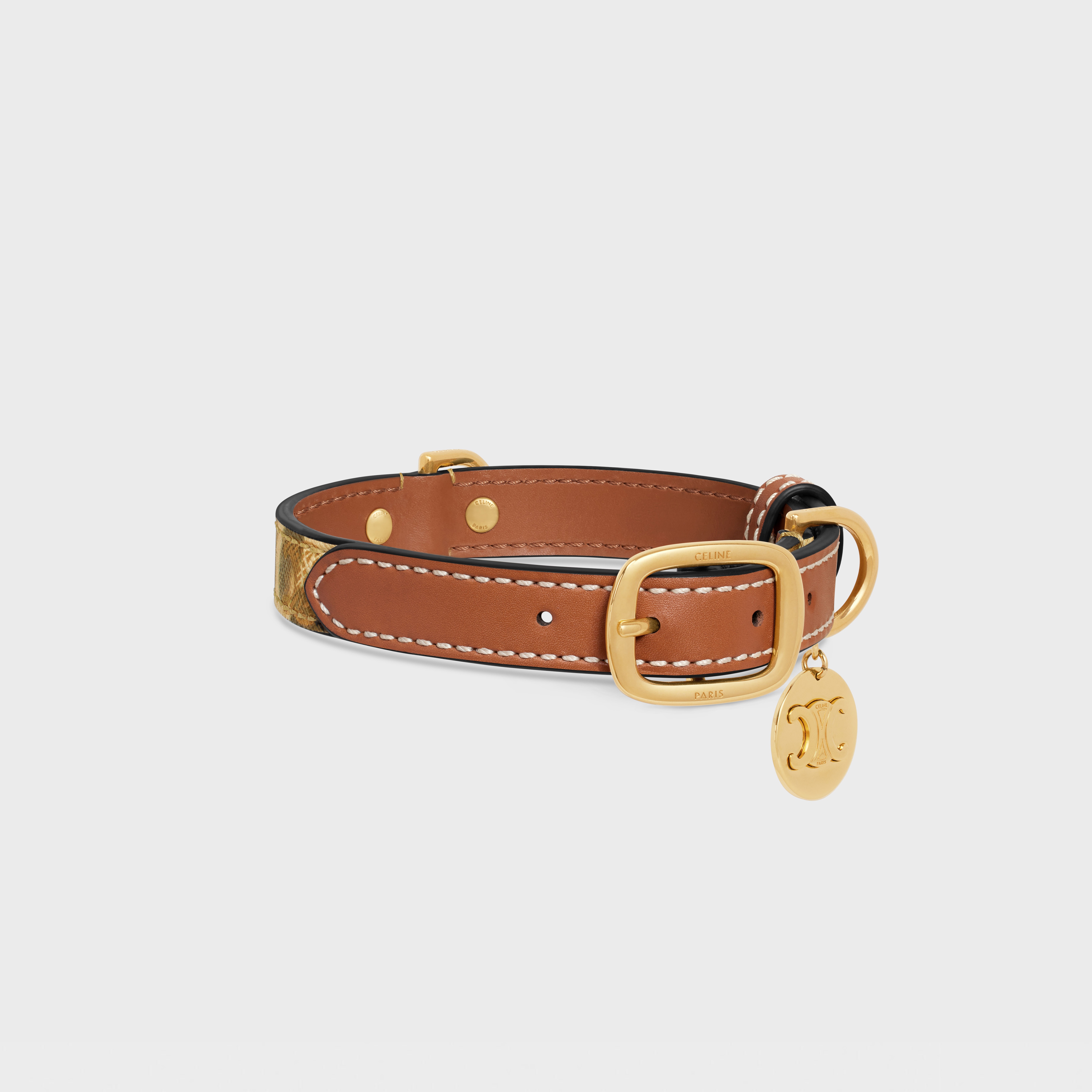 Small thin dog collar in triomphe canvas with leopard print and calfskin - 2
