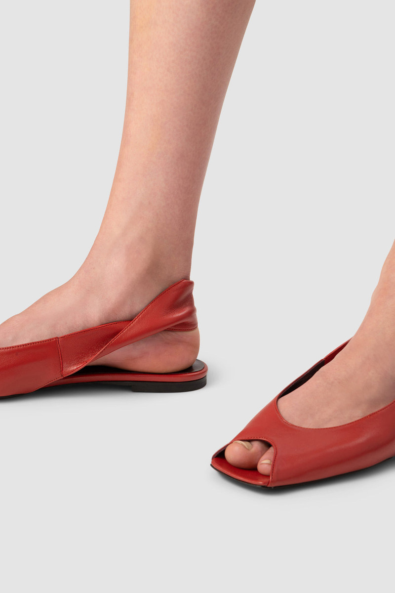 Yasha Peep Flat Blood Red Nappa Leather 4