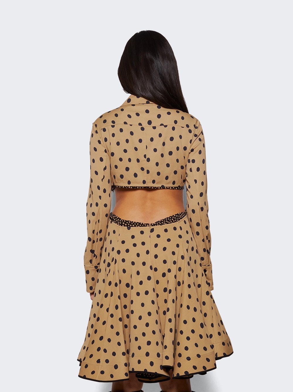 Printed Dot Cut-Out Shirt Dress Khaki - 5