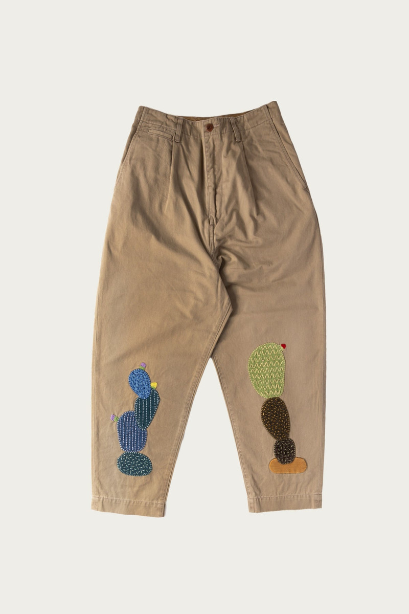 Chino High Waisted NIME Pants (CACTUS Embroidery) - Beige 1