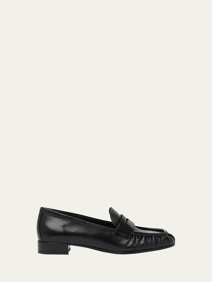 Ruched Leather Loafers - 1