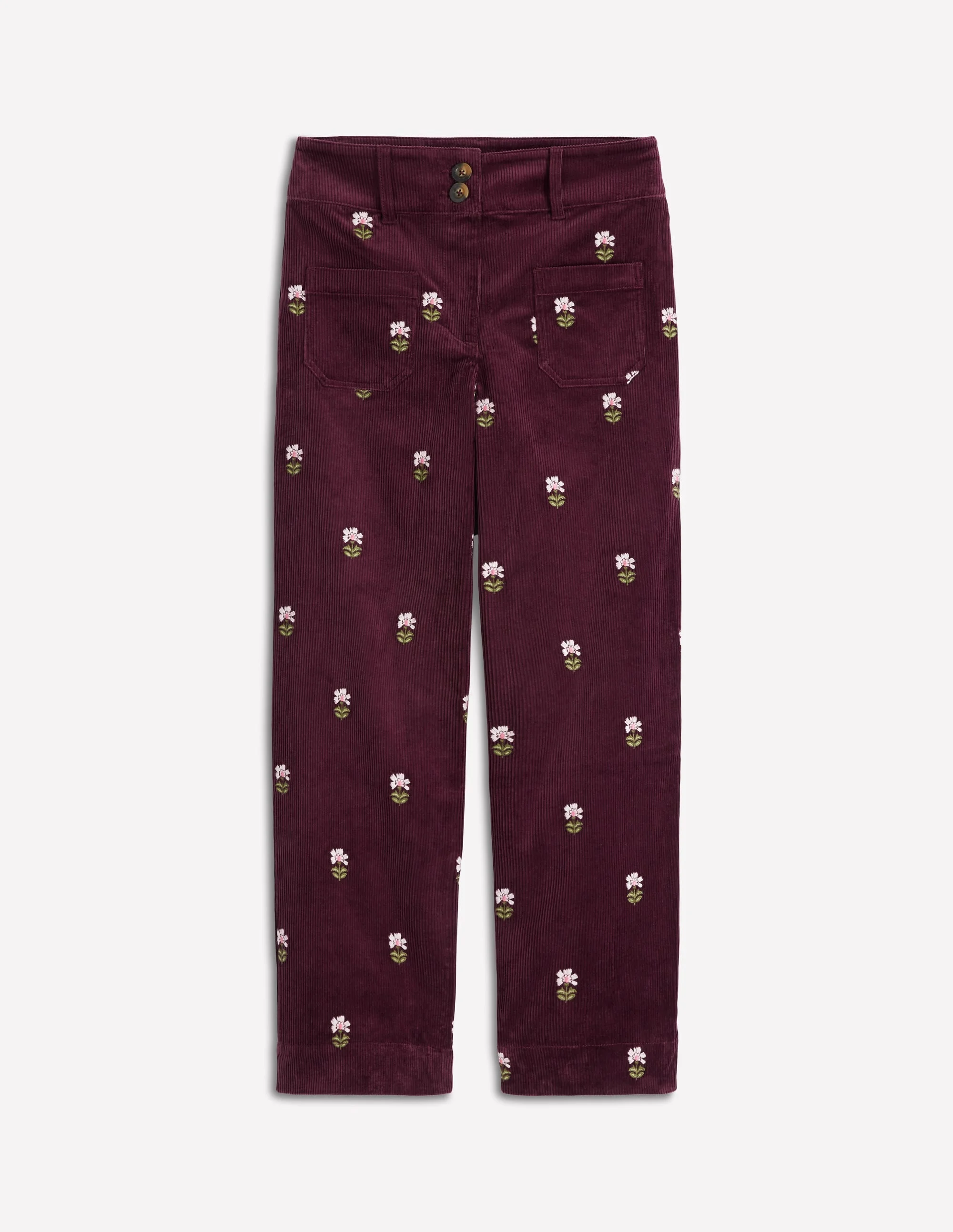 Primrose Cord Pants-Dark Cherry Embroidery - 1