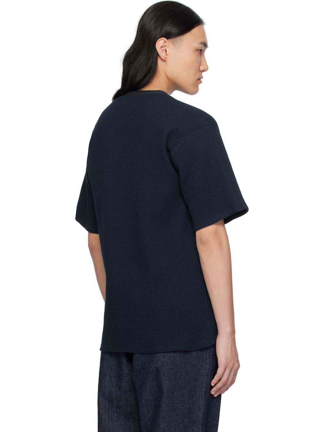 Navy Henry Neck Thermal Sweat Henley - 3