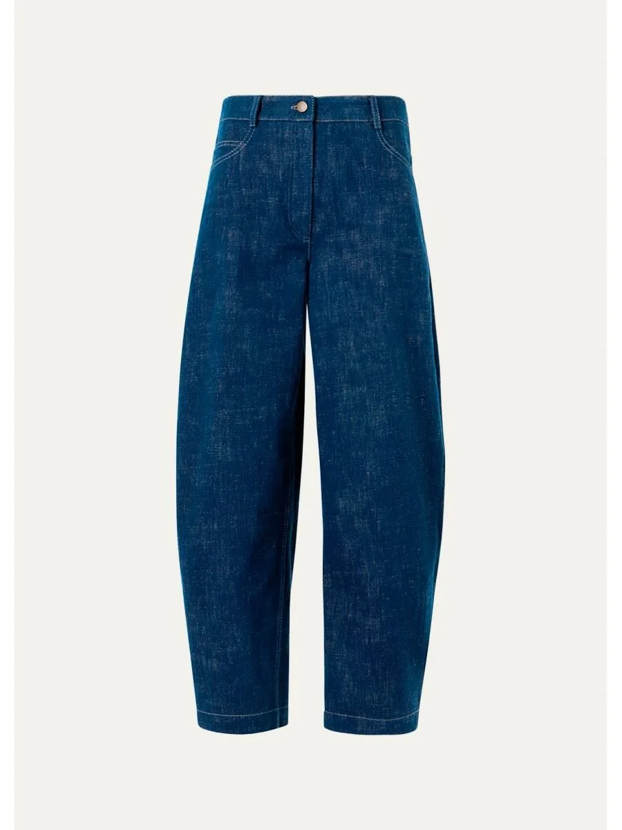 Mid-Rise Denim Barrel-Leg Ankle Trousers - 1