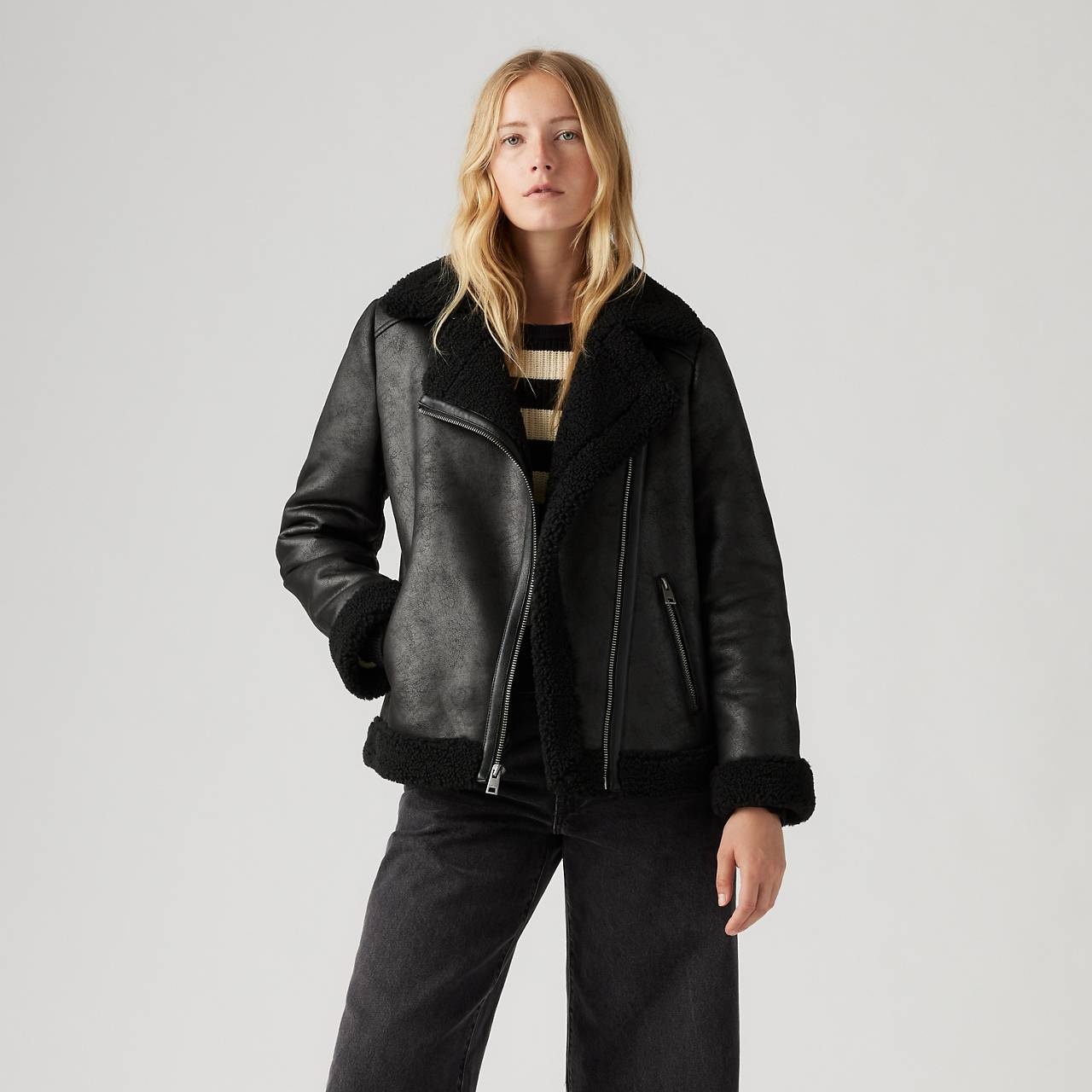 FAUX SHEARLING MOTO JACKET - 2