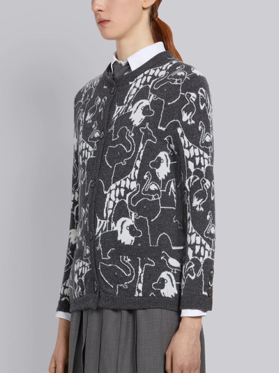 Thom Browne Medium Grey Cashmere Animal Icon Intarsia Crewneck Cardigan outlook