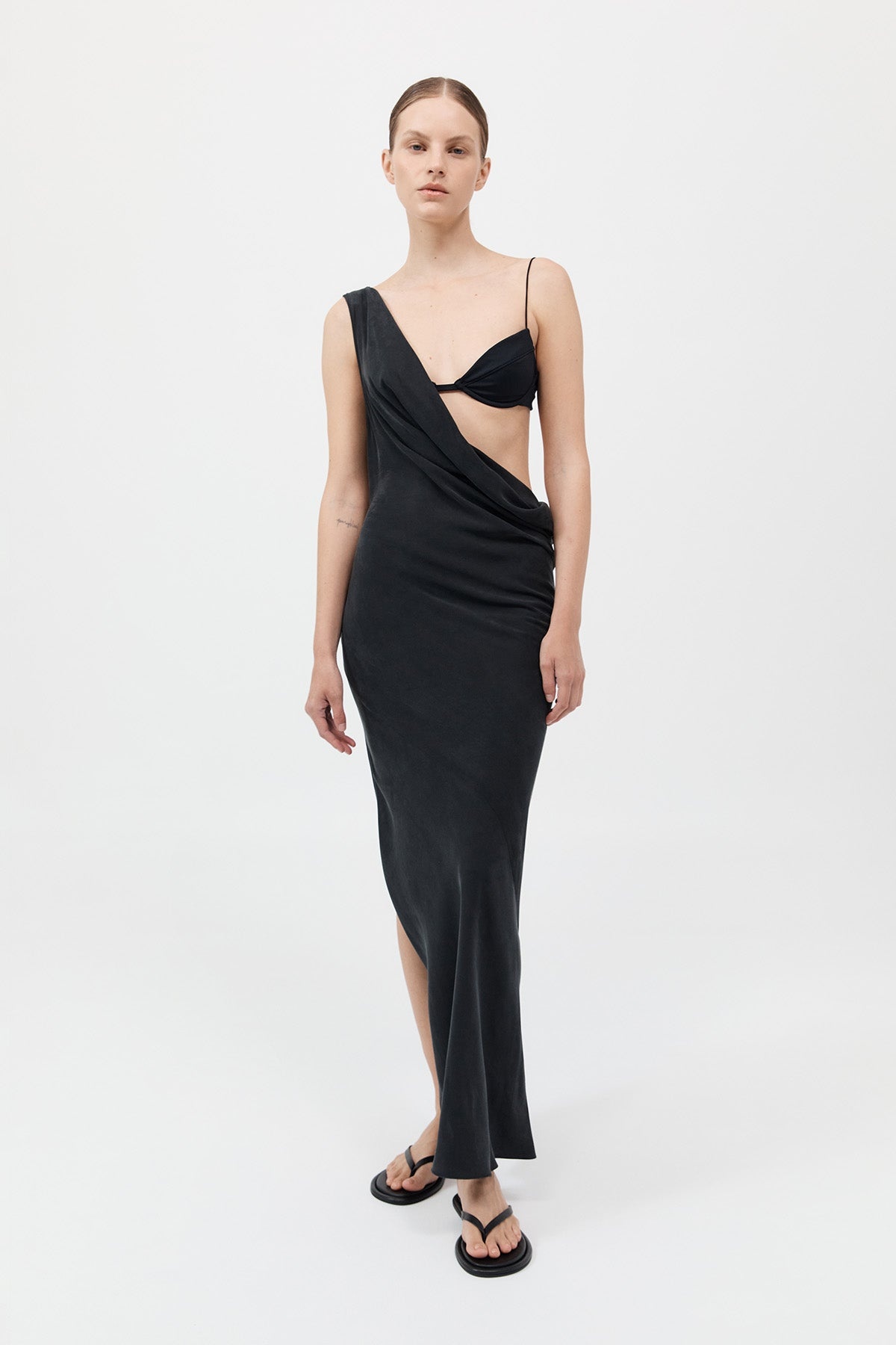 Layered Drape Dress - Black - 5