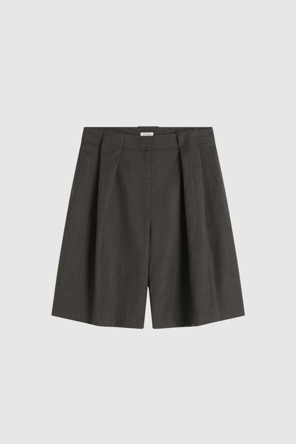 Wool Pleat Loop Shorts - Mulch - 1