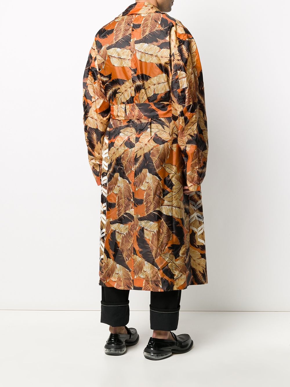 leaf-print belted trench coat - 4