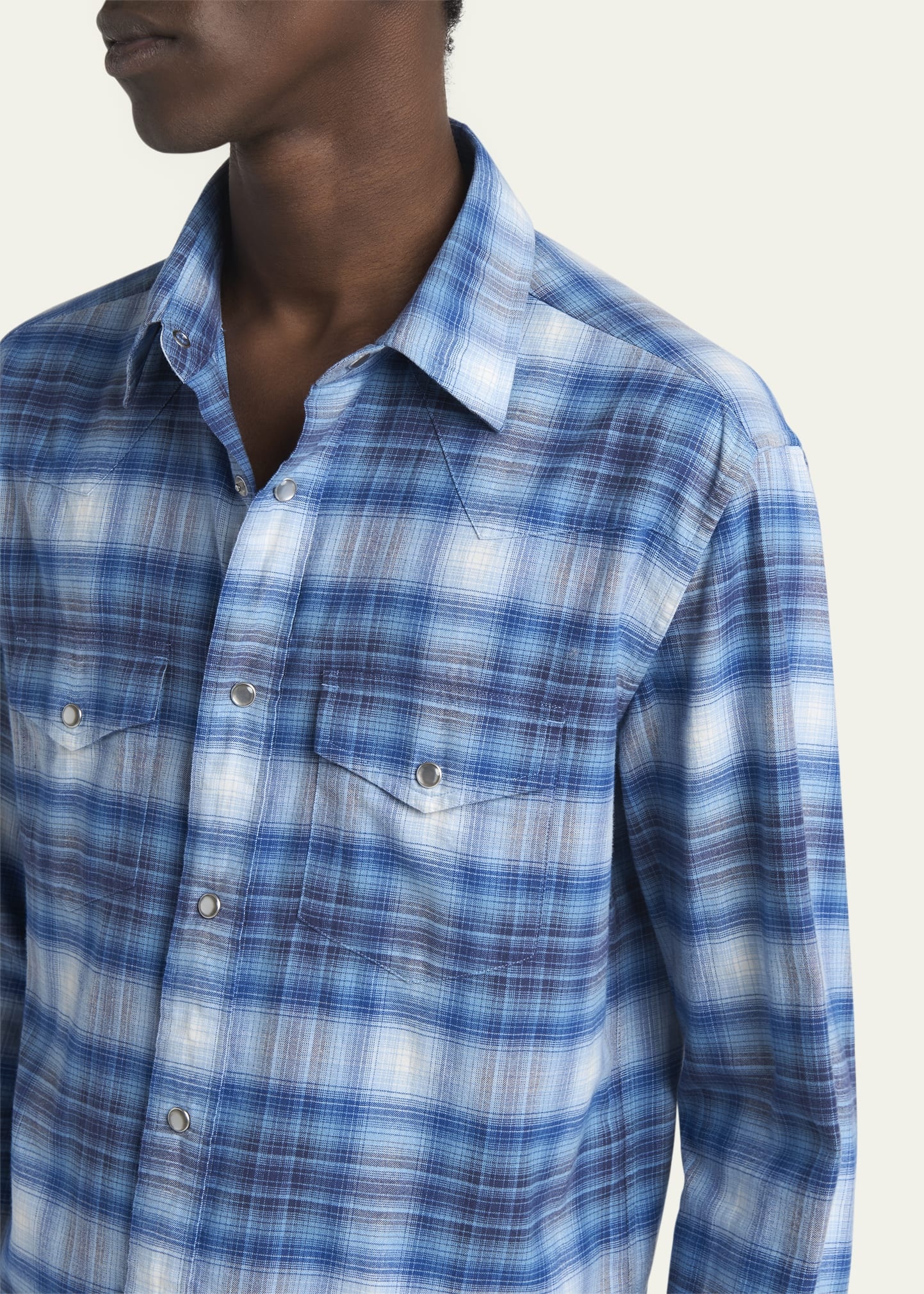 Men's Defused Check Slim Fit Western Shirt - 5