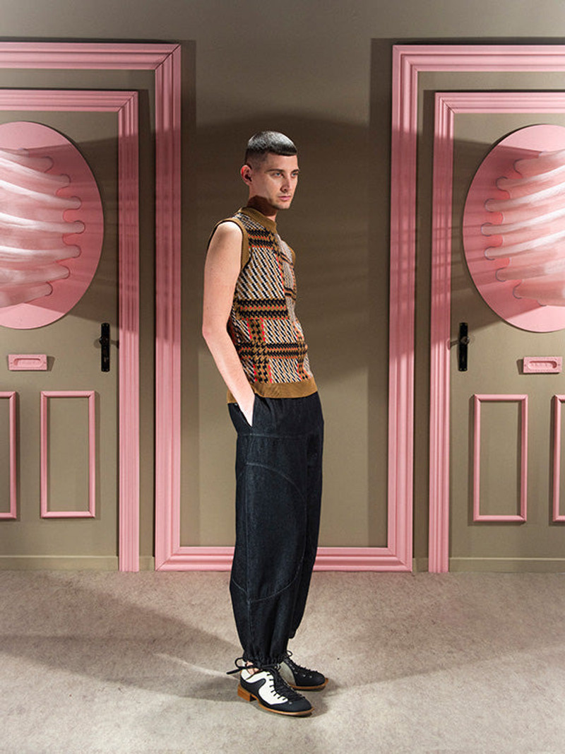 DUSK KNITTED VEST - ORANGE MIXED CHECKS 3