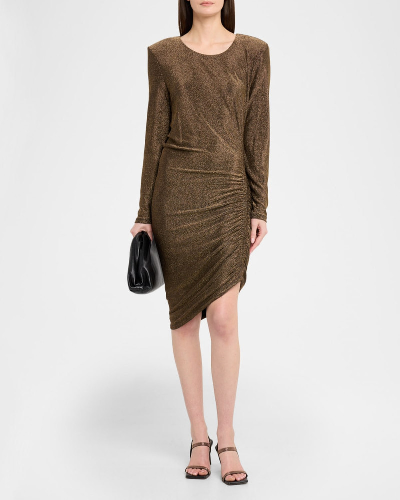 VERONICA BEARD Cyrus Ruched Metallic Long-Sleeve Dress outlook