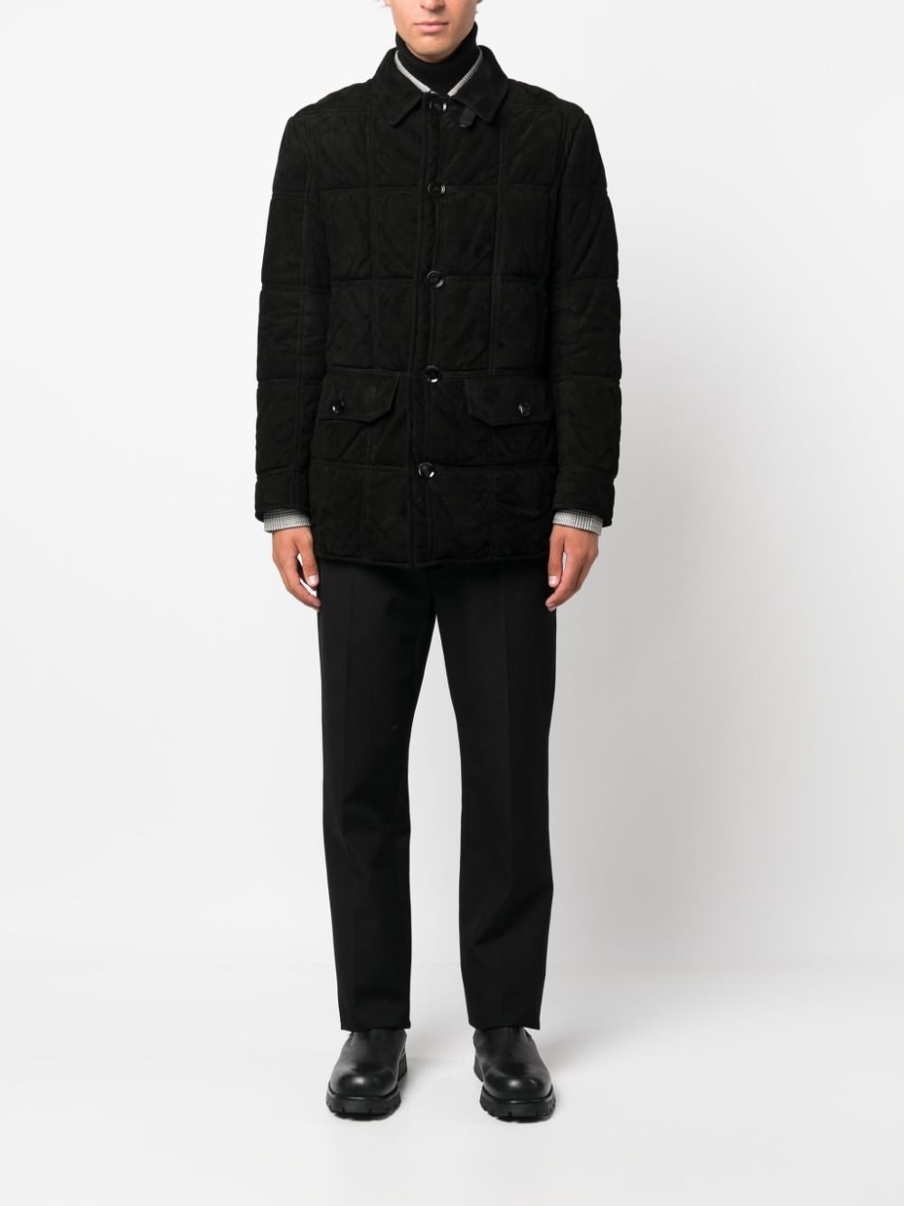 funnel-neck button-up jacket - 2