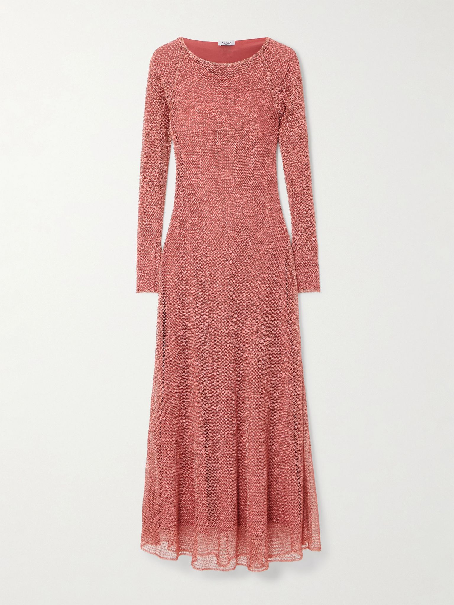 Metallic open-knit midi dress Pink - 1