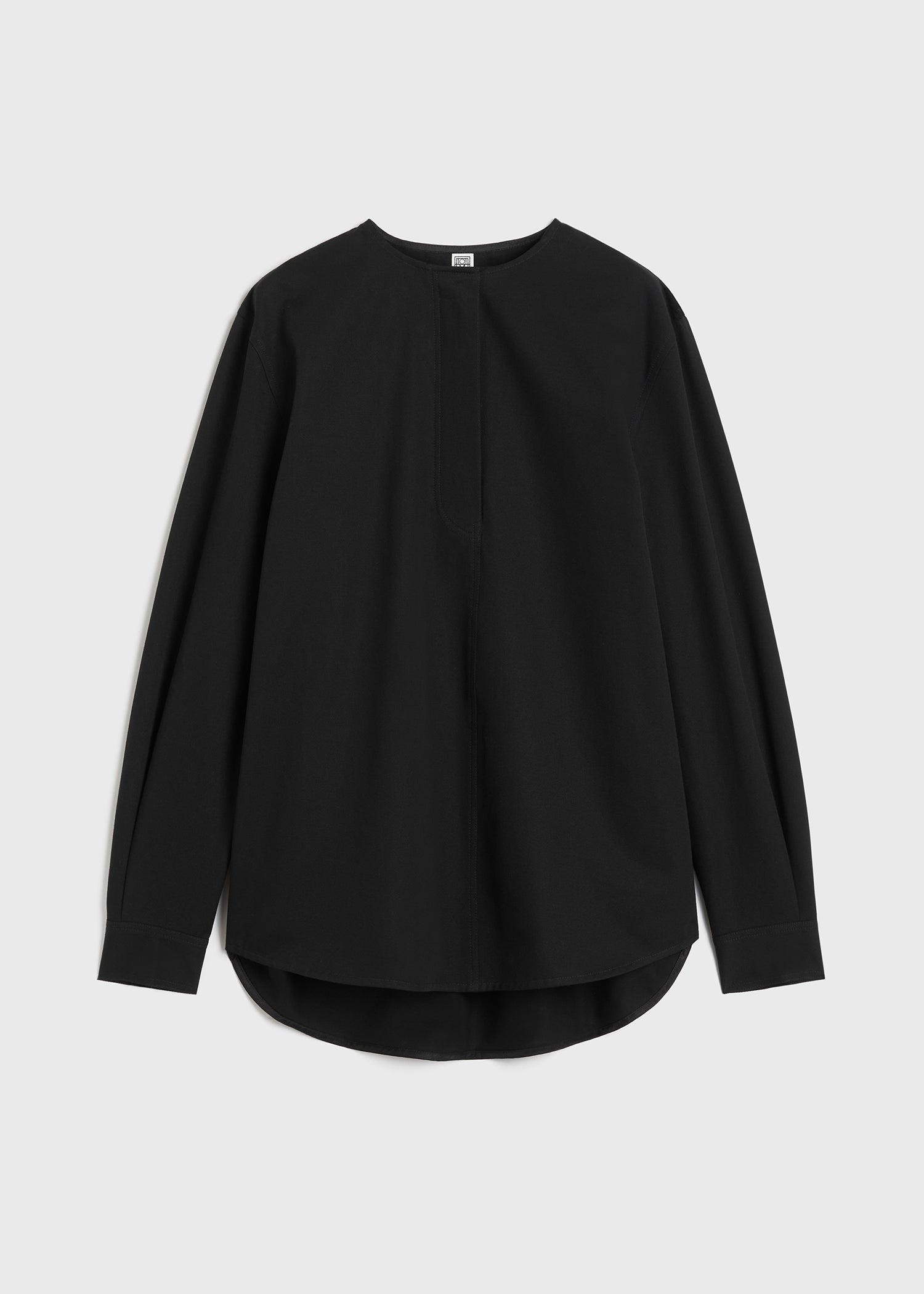 Collarless cotton-twill shirt black - 1