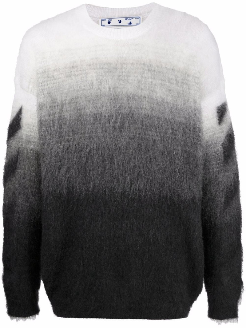 Diagonal Brushed Knit Crewneck Sweater Black - 1