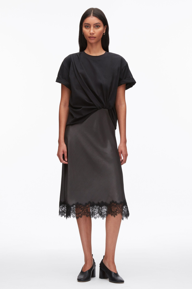 Draped Combo T-Shirt Dress with Lace Trim 1
