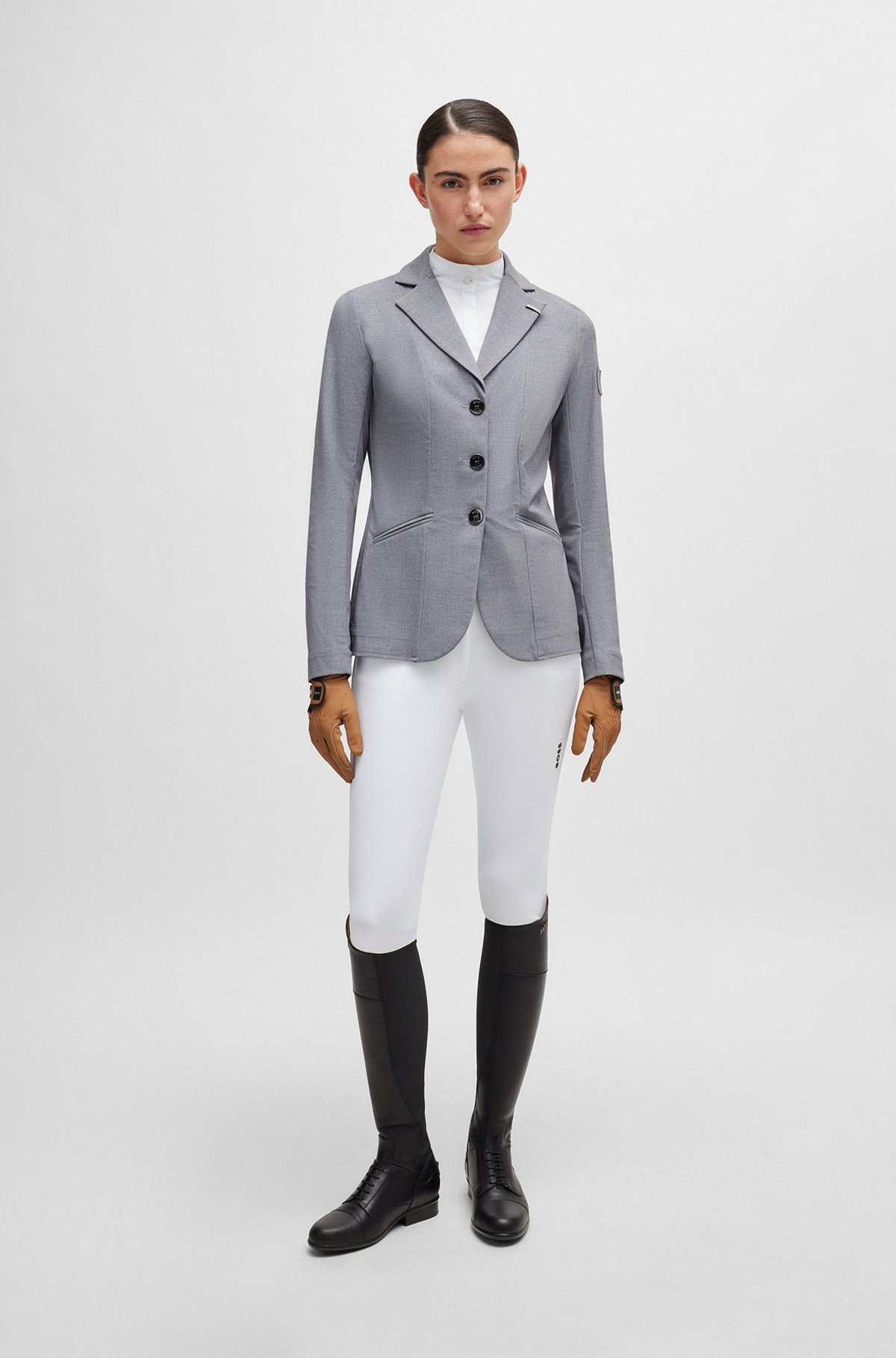 EQUESTRIAN SHOW BLOUSE WITH HOUNDSTOOTH INSERTS - 2