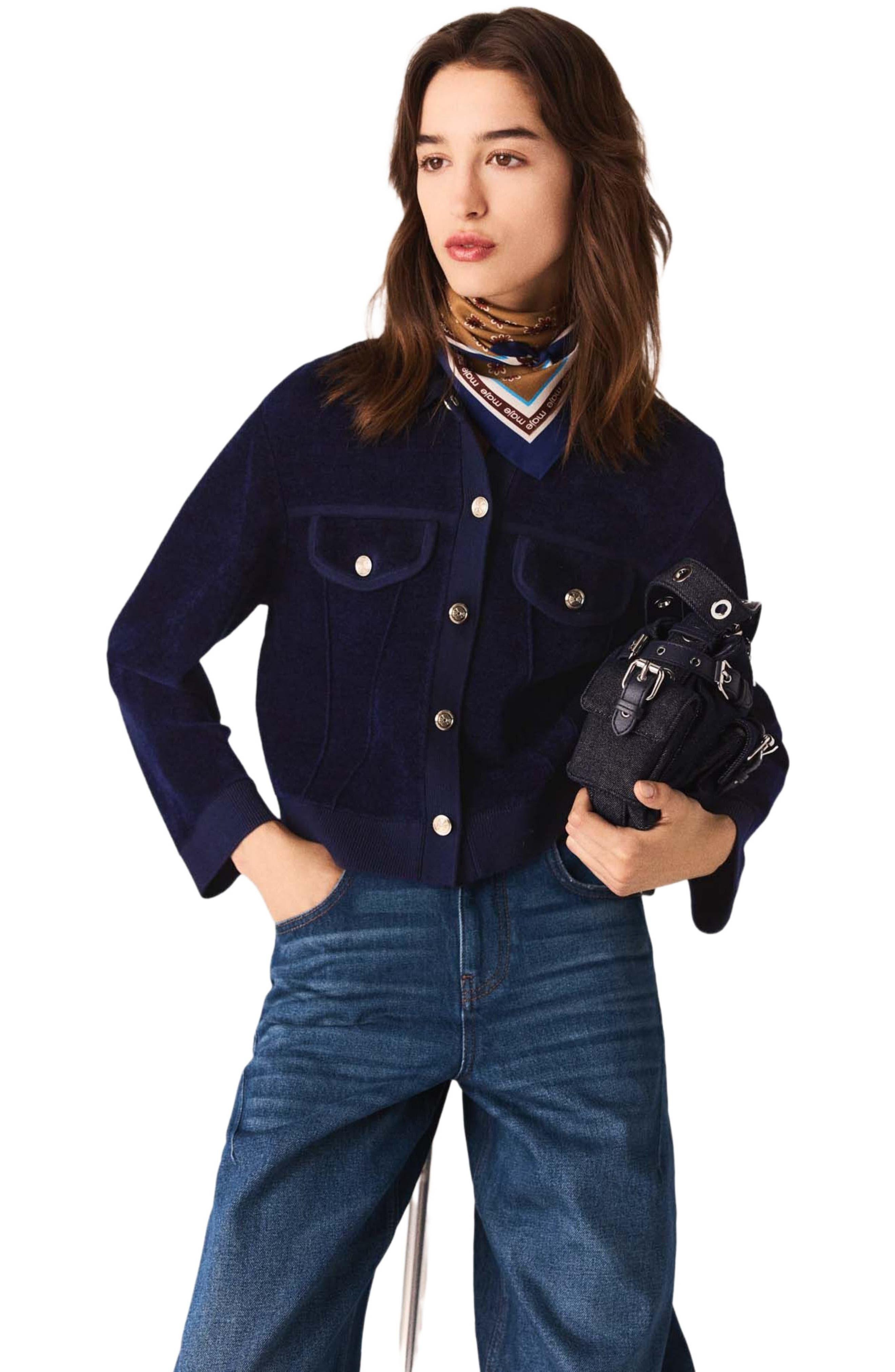 maje Cropped velvet jacket in Navy at Nordstrom - 2