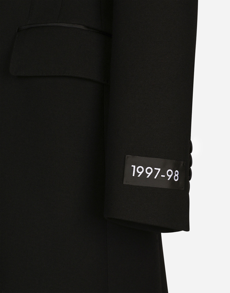 Long single-breasted wool tuxedo coat 7