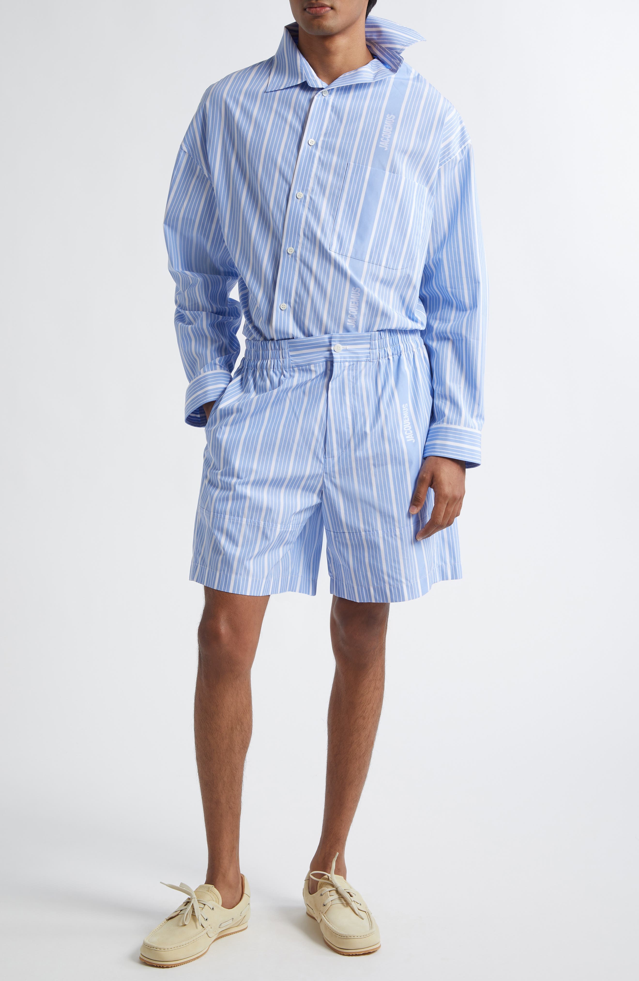 Jacquemus Le Short Aloe Stripe Shorts in Blue at Nordstrom - 2
