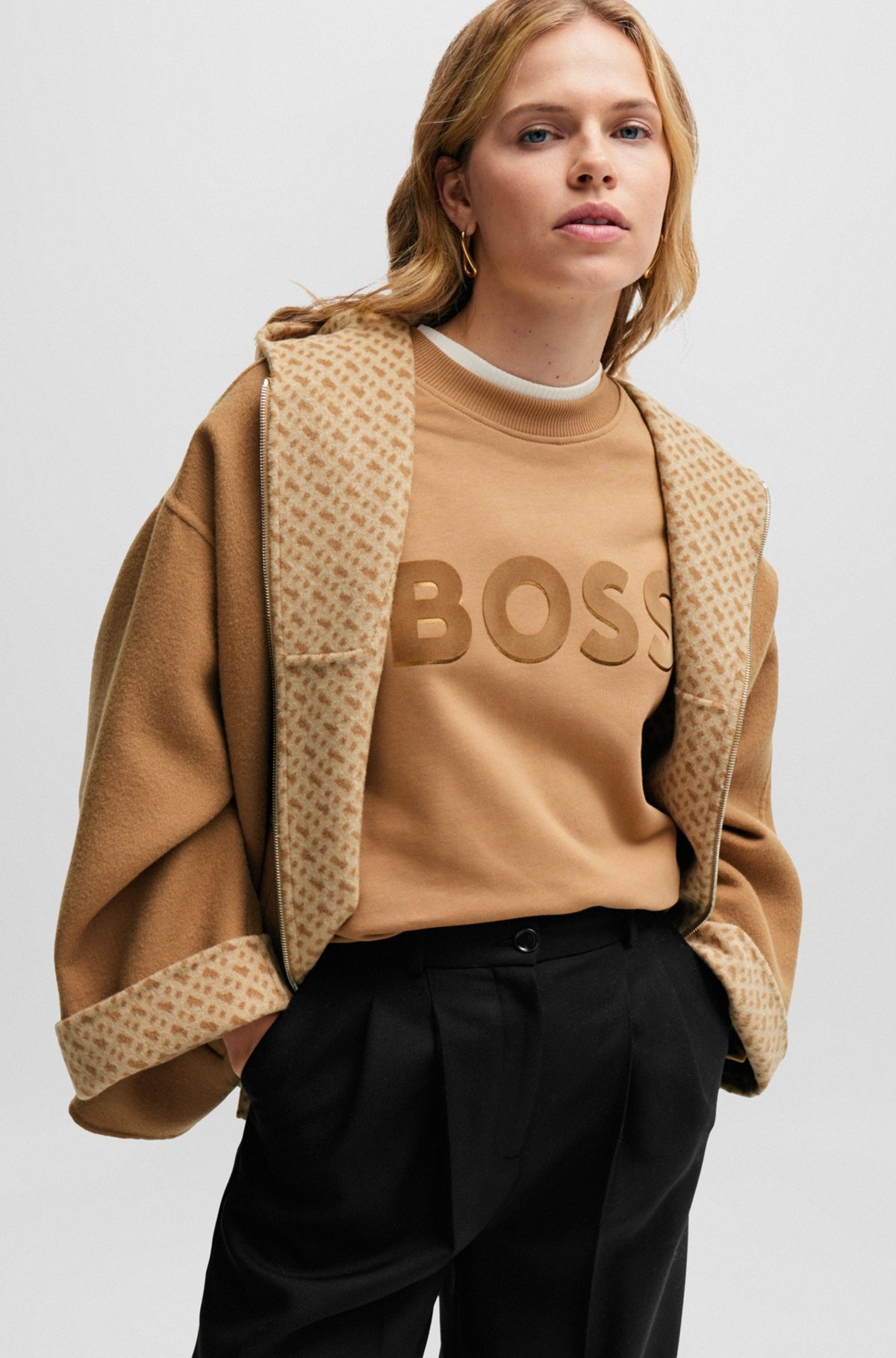 WOOL-BLEND COAT WITH MONOGRAM-JACQUARD INTERIOR - 5