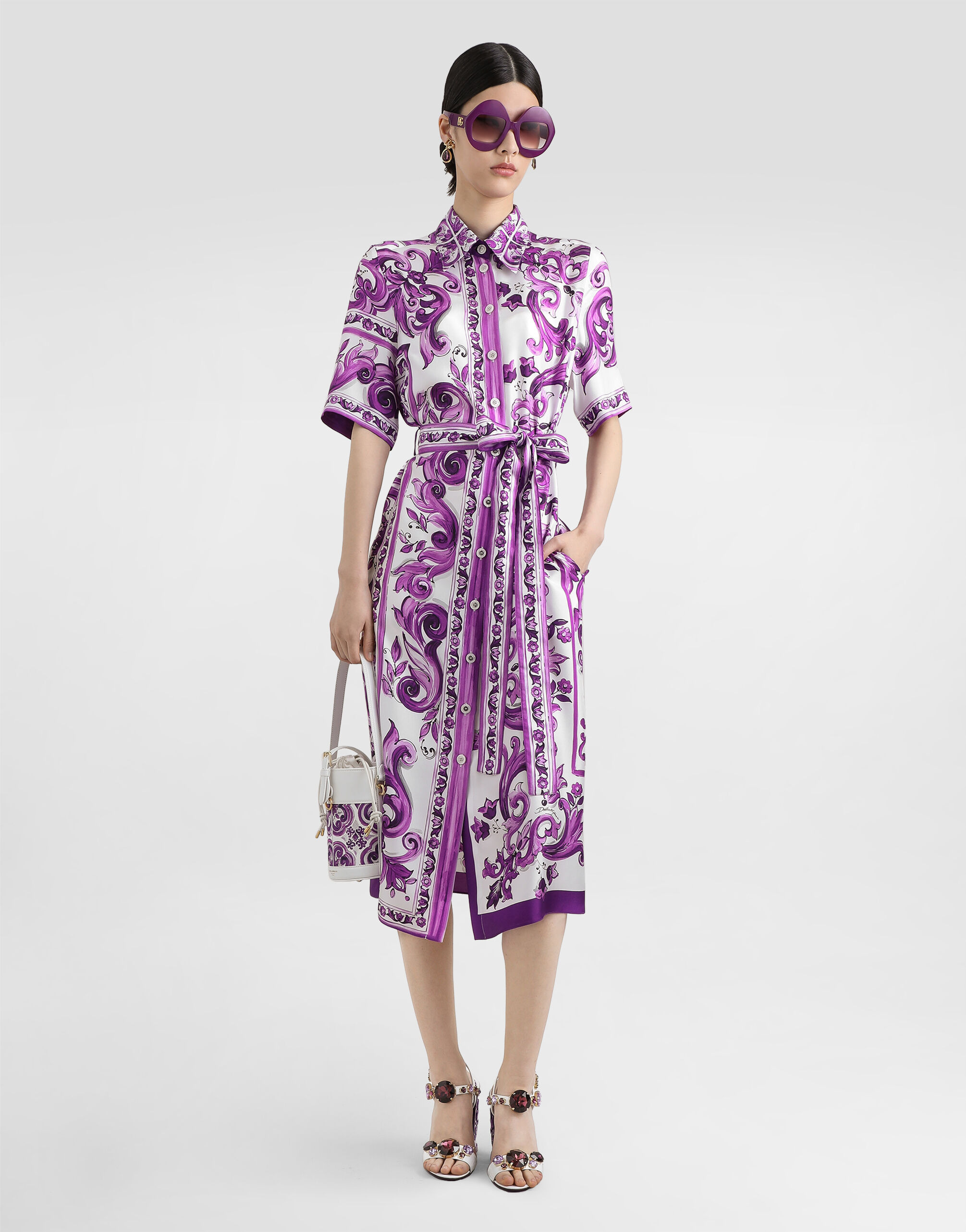 Majolica-print twill shirt dress - 2