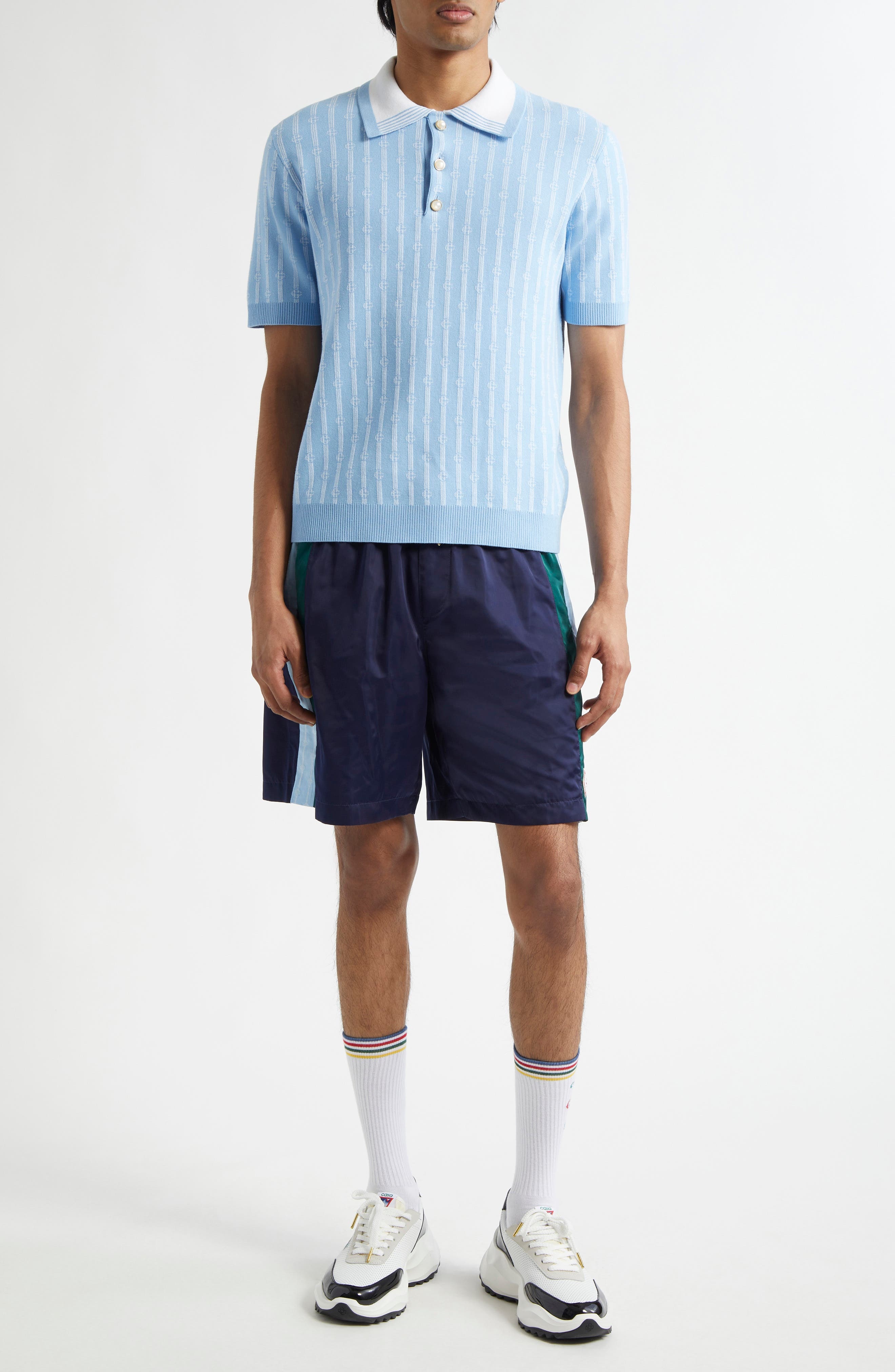 Casablanca Monogram Stripe Jacquard Polo in Blue at Nordstrom - 2