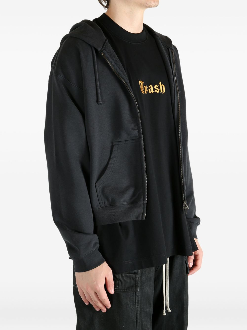 logo-embroidered zip-fastening hoodie - 3