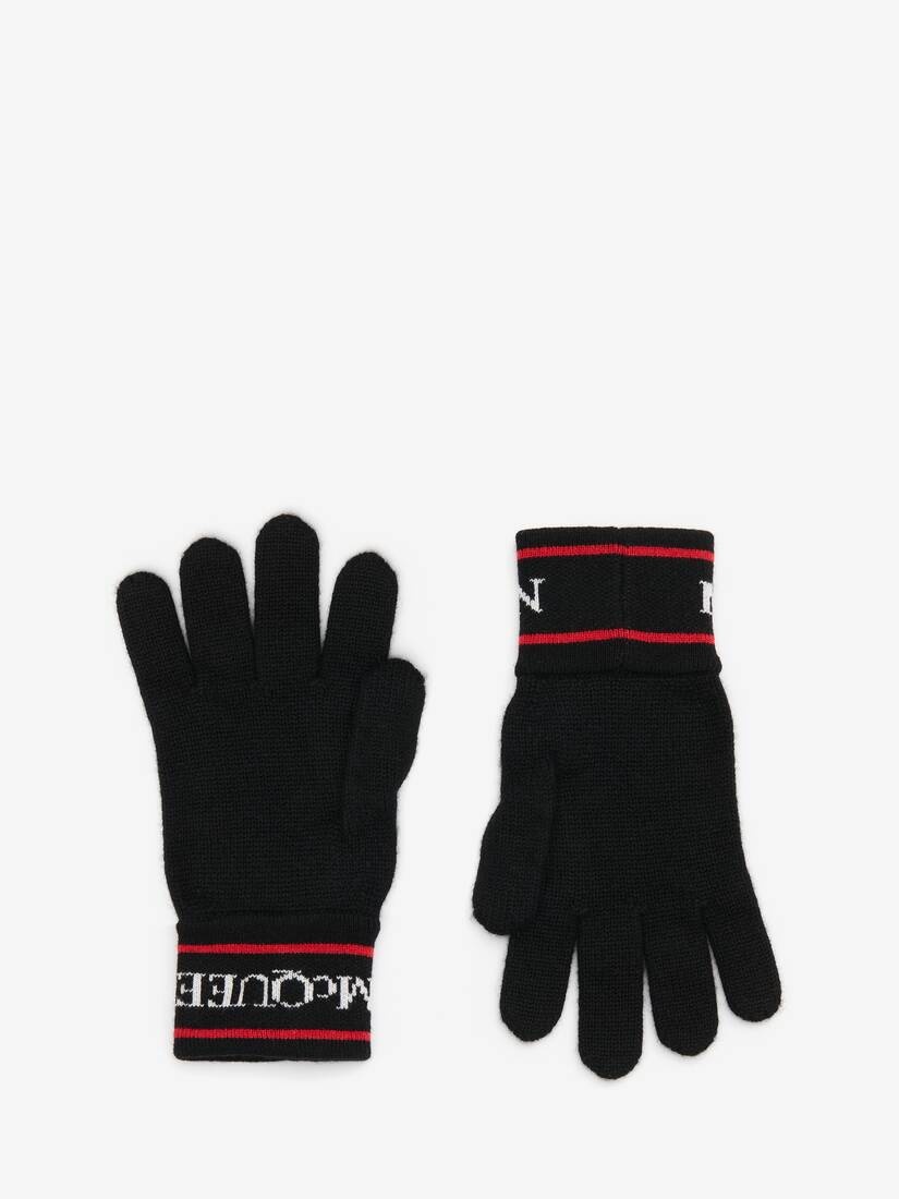 Men's Selvedge Tape Knit Gloves in Black/red - 2