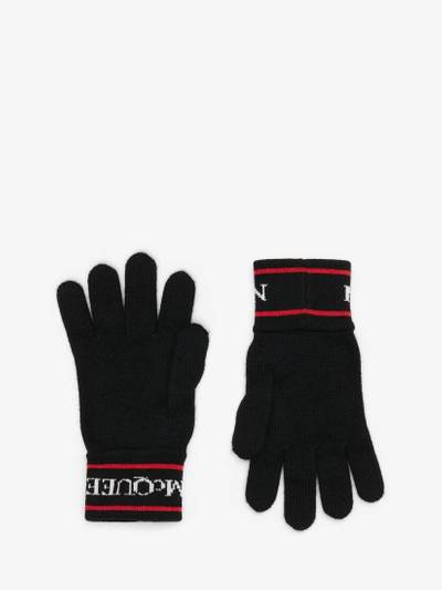 Alexander McQueen Men's Selvedge Tape Knit Gloves in Black/red outlook